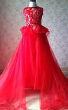 Pageant Red Lace Tutu High Waist Flower Girl Dress 2-Way Girl Birthday Dress NWT image 3