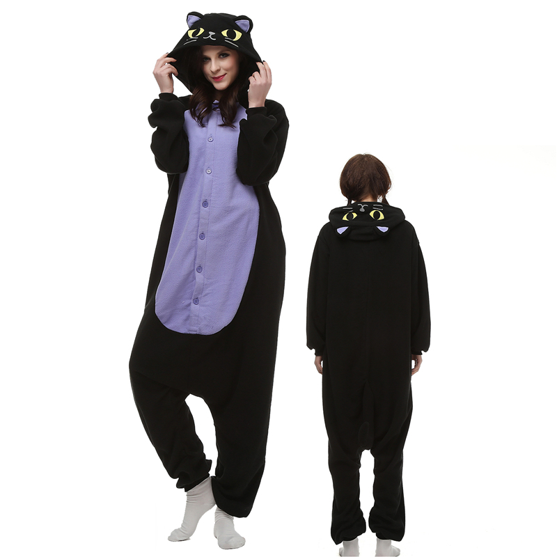 Midnight cat Adult Onesies Animal Cartoon Kigurumi Pajamas Halloween Cosplay