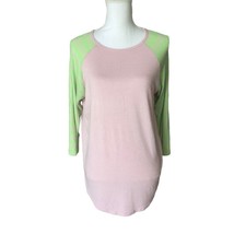 Lularoe Womens Stretch Tunic Top Size M 3/4 Henley Sleeve Pink/Green - £10.60 GBP