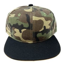 Green Woodland Camouflage Camo Print Black Flat Bill Adjustable Snapback Hat Cap - £9.07 GBP