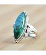 Marquise Green Malachite Ring Sterling Silver Leaf Ring Women Handmade J... - $84.85 CAD