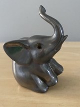 Baby Elephant Metal Figurine Heavy Solid Metal Gray Sitting Trunk Up 4&quot; Wildlife - £11.53 GBP