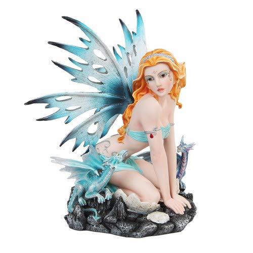 Primary image for PTC Blue Ice Fairy Sitting with Baby Dragons Mystical Statue Figurine
