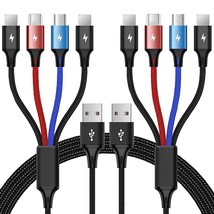 Multi Charging Cable 2Pack 4Ft 4 In 1 Nylon Braided Multiple Usb Fast Charger Co - £20.55 GBP