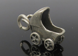 925 Sterling Silver - Vintage Petite Dark Tone Baby Carriage Pendant - PT9386 - £20.11 GBP