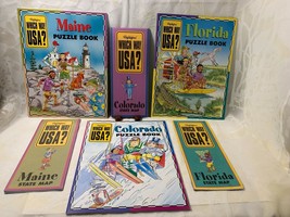 Group of Highlights WHICH WAY USA? Puzzle Books &amp; Maps Maine Colorado Florida - £9.98 GBP