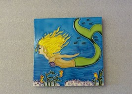 Ceramic Porcelain Painted Mermaid In The Sea Tile Wall/Desk Decor - $19.80