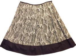 AB Studio skirt size 10 leave print knee length white &amp; dark brown, contain silk - £9.69 GBP