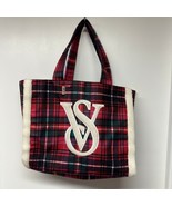 Victorias Secret Large Red Black Plaid Tote Bag Sherpa Trim Big VS Logo NEW - $37.62