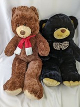 Goffa Bear Lot Plush Brown 28 Inch Red Scarf &amp; Black 24 Inch Stuffed Animal - £13.36 GBP