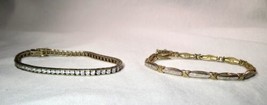Sterling Silver 925 Diamond CZ Gold Vermeil Tennis Bracelets - Lot of 2 - K1113 - £46.58 GBP