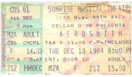 Aerosmith Concert Ticket Stub Décembre 18 1984 Sunrise Florida - $51.41