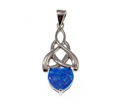 Solid 925 Sterling Silver Celtic Infinity Knot &amp; Blue Lab Opal Heart Pendant - £19.38 GBP