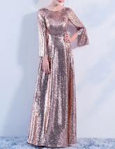 Rose-Gold Maxi Sequin Dress Women Custom Plus Size Sequin Evening Gowns