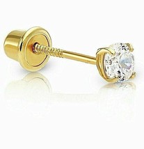 1 Genuine Diamond Tiny Stud Screw Back Earring in 14k Solid Yellow gold - $41.58