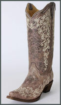Ladies Corral Boots A1094 Brown Distressed Leather~Ivory Embroidery~Snip... - $226.00