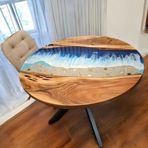 Round Epoxy Beach Tabletop – Artistic Ocean Design Coffee / Dinning Table - £215.75 GBP+