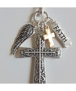 Cross Faith Message Cluster Pendant Necklace &amp; Earrings Set 27&quot;  Silver ... - $19.79