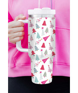 White Cartoon Christmas Tree Printed Thermos Cup - $37.74
