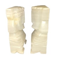 VTG Bookends Set Carved Marble Onyx Stone Aztec Mayan Tiki  Statues MCM LuckGift - £38.74 GBP