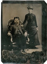 Tintype Photo of an Interesting Man Seated with Lady Standing 1870s-1880s - £16.35 GBP