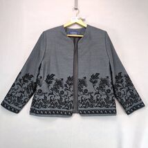 Vtg Willow Ridge Gray Open Blazer Jacket Women&#39;s XL Black Velvet Floral ... - $39.21 CAD