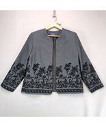 Vtg Willow Ridge Gray Open Blazer Jacket Women&#39;s XL Black Velvet Floral ... - $511.06 MXN