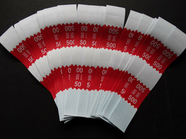 20 - Red $500 Cash Money Self-Sealing Straps White Saw Tooth Currency Bands - £1.17 GBP
