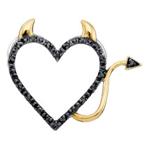 10k White Gold Round Black Color Enhanced Diamond Devil Naughty Heart Pendant - £78.95 GBP