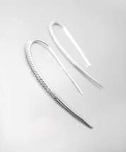 NEW 18kt White Gold Plated CZ Crystals Thin 1.75&quot; Long Wire Threader Ear... - £23.96 GBP