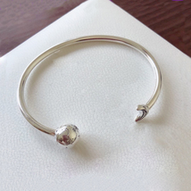 925 Sterling Silver Moon and  Stars Open Bangle With Clear CZ Bangle - £27.81 GBP