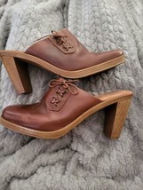 Vtg 90s/Y2K No Boundaries Leather Wood Clogs Sandals Chunky Heel Sz 8 - £30.36 GBP