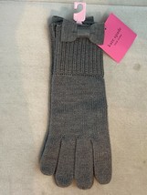 NEW! Kate Spade Women&#39;s Acrylic Knit Gloves Heather Gray Bow Long KS1003262C OS - £19.60 GBP