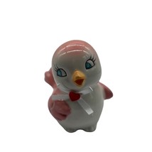 Valentines Day Love Bird 5&quot; Figurine Pink &amp; White Ceramic White Ribbon w Heart - £10.29 GBP