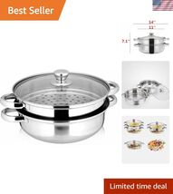 2 Piece Stainless Steel Stack and Steam Pot Set - and Lid,Steamer Saucep... - $79.68