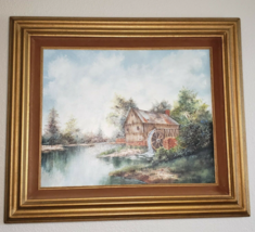 P. Miller Old Water Mill Landscape Oil Painting Canvas Framed Signed - £111.35 GBP