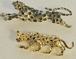 2 Wild Spotted Leopards Brooch Pin 1 Gold &amp; 1 Silver Tone Figure Animal  - £15.89 GBP