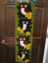 Vintage Latch Hook four Owls Wall Hanging Completed Boho Mid Century Nice - £50.17 GBP