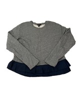 J CREW Sz S Small Marled Gray &amp; Navy Blue RUFFLE HEM SWEATSHIRT Top Styl... - $380.13 MXN