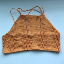 Zara M Crop Top Orange Crotchet Sheer Knit Halter Strappy Stretch No Liner - £10.53 GBP