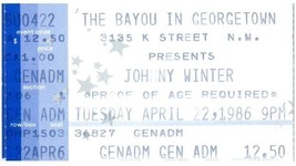 Johnny Winter Concert Ticket Stub April 22 1986 Washington DC - £18.47 GBP