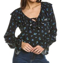 WeWoreWhat Revolve Ruffle Blouse Watercolor Ditzy in Black Women&#39;s Size Small S - £25.54 GBP