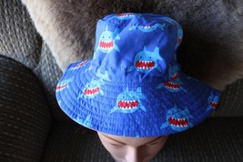 Blue Shark Neck Flap Sun Hat UPF 50+ Wide Brim Chin Strap Adjustable Size 2T - £5.42 GBP