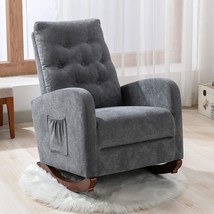 Merax Modern Mid-Century Tufted Chair Comfy Fabric Nursery Rocking, Dark Gray - £275.70 GBP