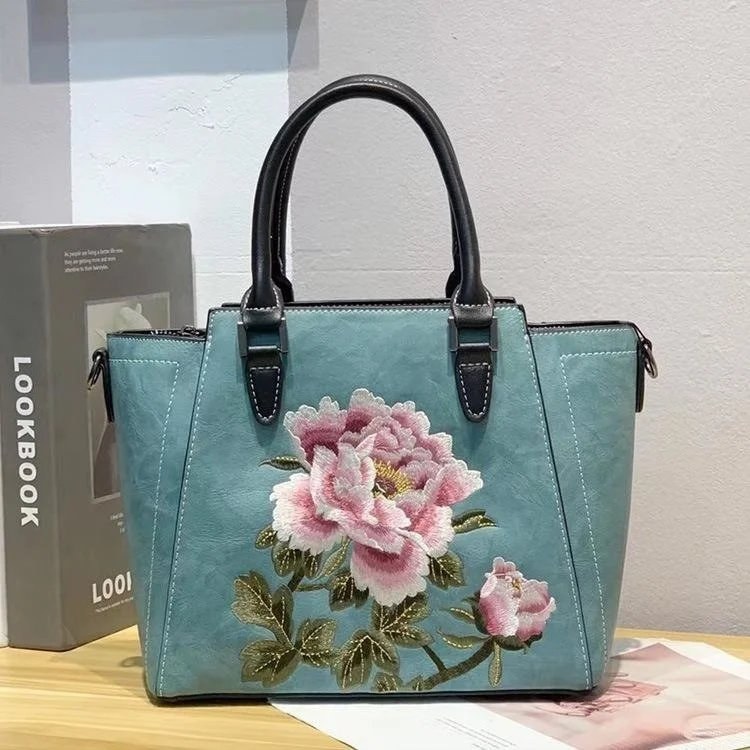  Women&#39;s Shoulder Bag Leather Hand Bags For Women 2024  Embroidery Flower Ladies - £64.00 GBP