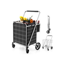 Folding Shopping Cart Waterproof Liner 4-Wheels Rolling Basket 330lbs Capacity - £88.96 GBP