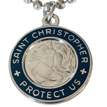 SAINT CHRISTOPHER Medal Silver Plated Hand-Enameled Royal Black 18&quot; Ball... - $1,465.80 MXN
