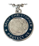 SAINT CHRISTOPHER Medal Silver Plated Hand-Enameled Royal Black 18&quot; Ball... - $105.53 CAD