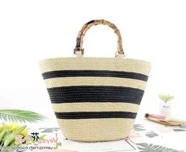 fashion bamboo handle women handbags casual  bucket bag large capacity rattan st - £152.10 GBP