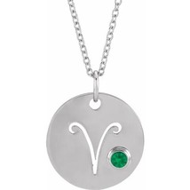 Authenticity Guarantee 
14k White Gold Aries Emerald Zodiac Sign Necklace wit... - £569.96 GBP